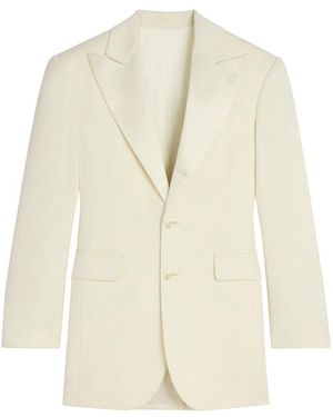 Celine Diagonal Wool Column Jacket - White