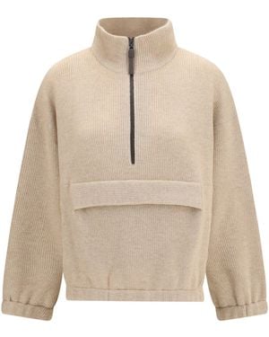 Brunello Cucinelli Cashmere Half-Zip Sweater - Natural