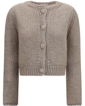 forte_forte Chunky Knit Cardigan Mandorla - Brown