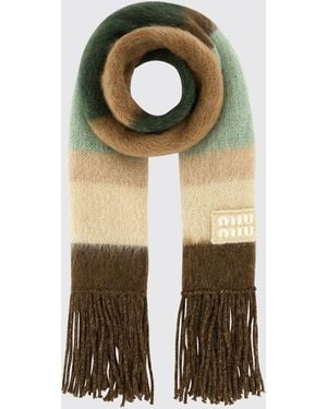Miu Miu Striped Wool Blend Scarf - Green