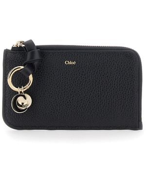 Chloé Chloã Wallet With Logo Charm On The Front And Top Zip Closure - Black