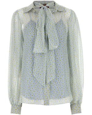 Gucci Floral Print Chiffon Silk Shirt - Blue