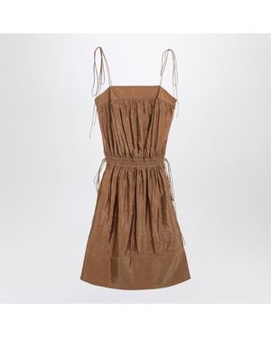 Saint Laurent Caramel-Coloured Nylon Blend Crepe Dress - Brown