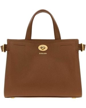 Burberry Leather Medium Cotswolds Check Handbag - Brown