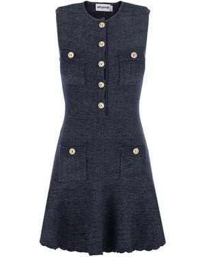 Self-Portrait Sleeveless Mini Dress With Round Neck And Patch Pockets - Blue