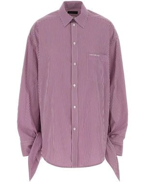 Balenciaga Oversized Striped Cotton Shirt With Knotted Cuffs - Purple