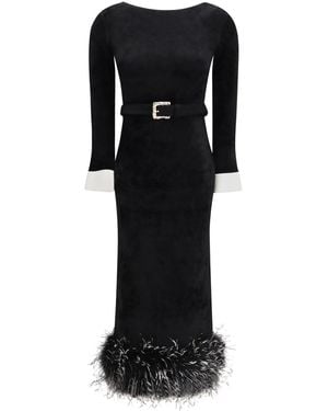 Self-Portrait Feather-Trimmed Chenille Midi Dress - Black