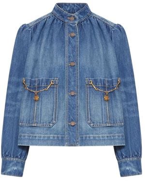 Chloé High Neck Denim Jacket - Blue