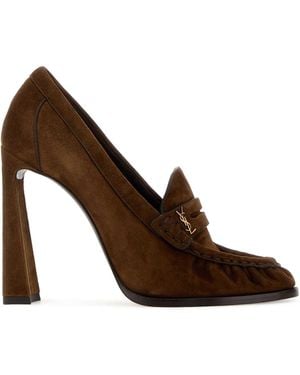 Saint Laurent Suede Le Loafers Pumps - Brown