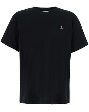 Vivienne Westwood Crew Neck T-Shirt With Orb Embroidery On The Front - Black