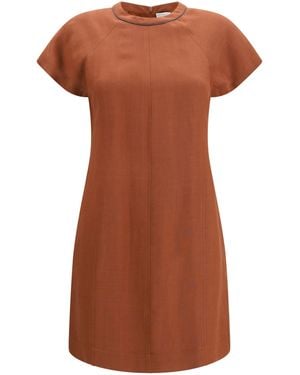 Brunello Cucinelli Linen Midi Dress Viscose - Brown