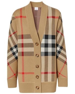Burberry Check Wool Blend Cardigan - Natural