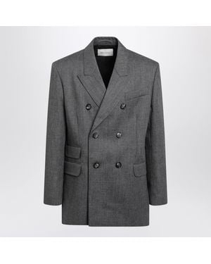 Ami Paris Double-Breasted Carbon Virgin Wool Blazer - Gray
