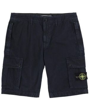 Stone Island Cargo Shorts With Logo Patch Cotton - Blue