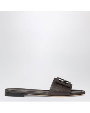 Fendi Dark Baguette Leather Slides - Black