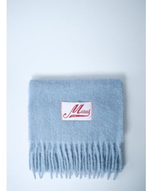 Marni Fringed Wool Scarf - Blue