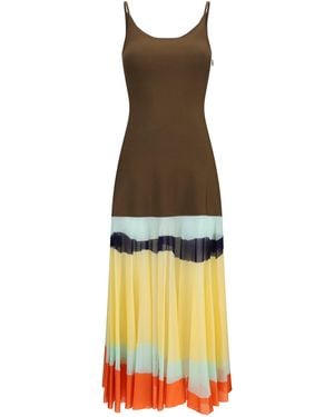Fendi Long Dress With Striped Skirt Multi - Multicolor