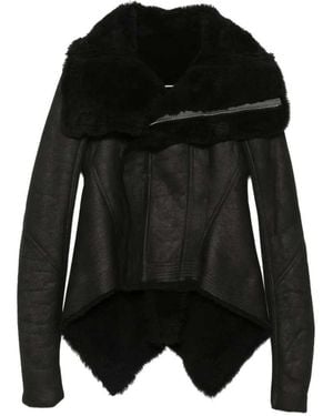 Rick Owens Naska Asymmetric Jacket With Shearling Trim - Black