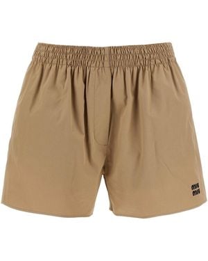 Miu Miu Logo Embroidery Shorts - Natural