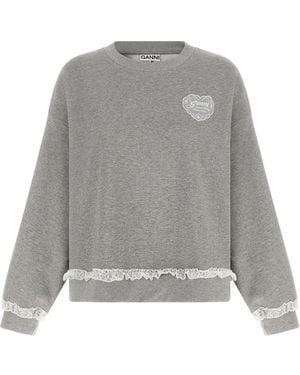 Ganni Logo Round Neck Sweatshirt - Gray