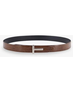 Tom Ford Crocodile-Effect Leather Belt - White