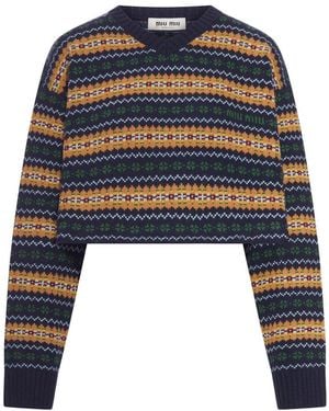 Miu Miu V-Neck Wool Sweater - Blue