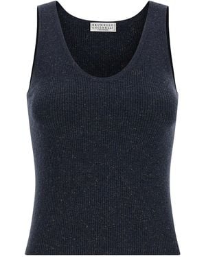 Brunello Cucinelli Cashmere Sleeveles T-Shirt - Blue
