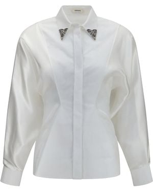 Versace Embroidered Cotton Poplin Shirt - Gray