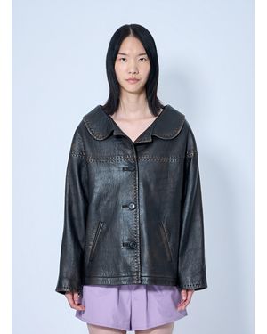 Prada Leather Button-Up Jacket - Gray