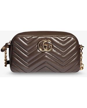 Gucci Gg Marmont Camera Bag Leather Crossbody Bag With Chevron Stitching - Brown