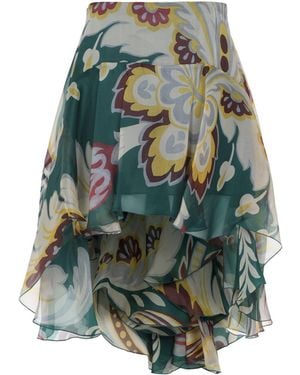 Etro Asymmetric Silk Mini Skirt - Green