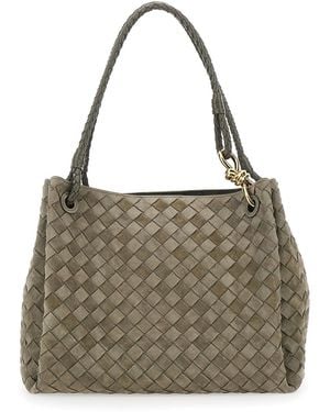 Bottega Veneta 'Parachute Large' Shoulder Bag With All-Over Intreccio Motif And Removable Pouch - Multicolor