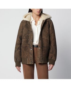 Etro Leather Jacket With Paisley Print - Brown
