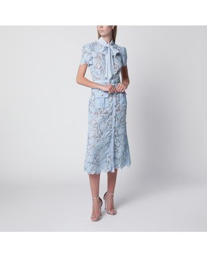 Self-Portrait Tie-Neck Lace Midi Dress - Blue