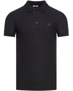 Burberry Cotton Polo Shirt With Embroidered Ekd Logo - Black