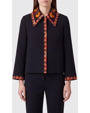 PUCCI Short Cotton Jacket With Contrasting Trims And Concealed Closure - Blue