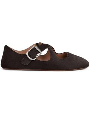 Alaïa Crossed Ponyskin Ballerinas - Brown