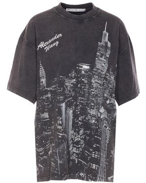 Alexander Wang T-Shirt With Thermo-Applied Rhinestones And Ny Skyline - Black
