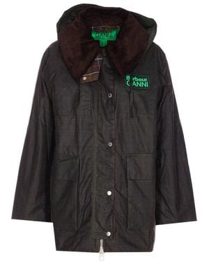 BARBOUR X GANNI Hooded Tartan Duffle Wax Jacket - Black