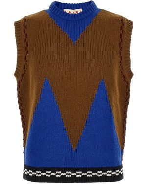 Marni M-Shaped Intarsia Vest - Blue