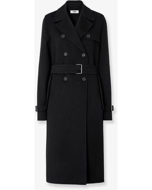 Fendi Ff Zucca Virgin Wool Midi Coat - Black