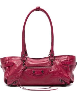 Balenciaga East West Leather Shoulder Bag - Red