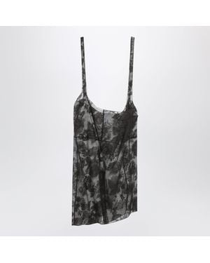 Prada Chantilly Lace Midi Skirt With Straps - Black