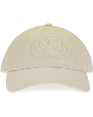 Ganni Cotton Logo Baseball Cap - Natural