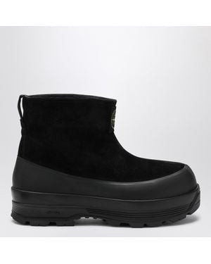 Stone Island Suede Ankle Boot With Logo - Black
