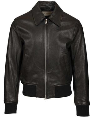 Ami Paris Ami Zipped Jacket Smooth Lamb Leather - Black