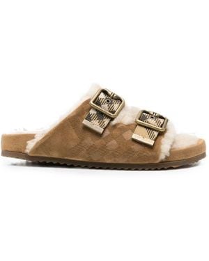 Burberry Urchin Check Shearling Sandals - Brown