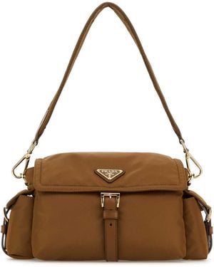 Prada Camel Re-Nylon Shoulder Bag - Brown
