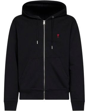Ami Paris Cotton Ami De Cœur Zip-Up Hoodie - Black