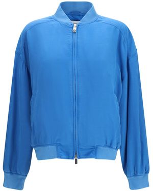 Versace Silk Zipper Bomber Jacket - Blue